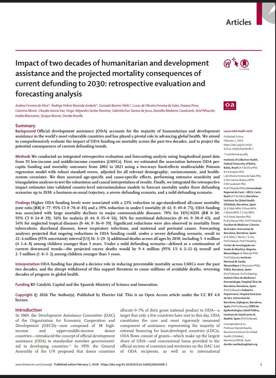 Figure 1: A DeFund ing Story, see da Silva et al. 2026 Impact of Two Decades of Humanitarian and Development Assistance and the Projected Mortality Consequences of Current Defund ing to 2030: Retrospective Evaluation and Forecasting Analysis. The Lancet Global Health, vol. 0, no. 0, Feb. 2026. www.thelancet.com, https://doi.org/10.1016/S2214-109X(26)00008-2. Let’s say you develop a plan for your reading. Why not read every sentence containing the word USAID. If you use the free App on your phone, Adobe Reader, it offers a find function, search for USAID. Read every sentence with USAID. First you will have to download the Paper, PDF from the website. Open it with Adobe Reader. Use the Find function to find USAID. It is likely you will read on past the sentence found.